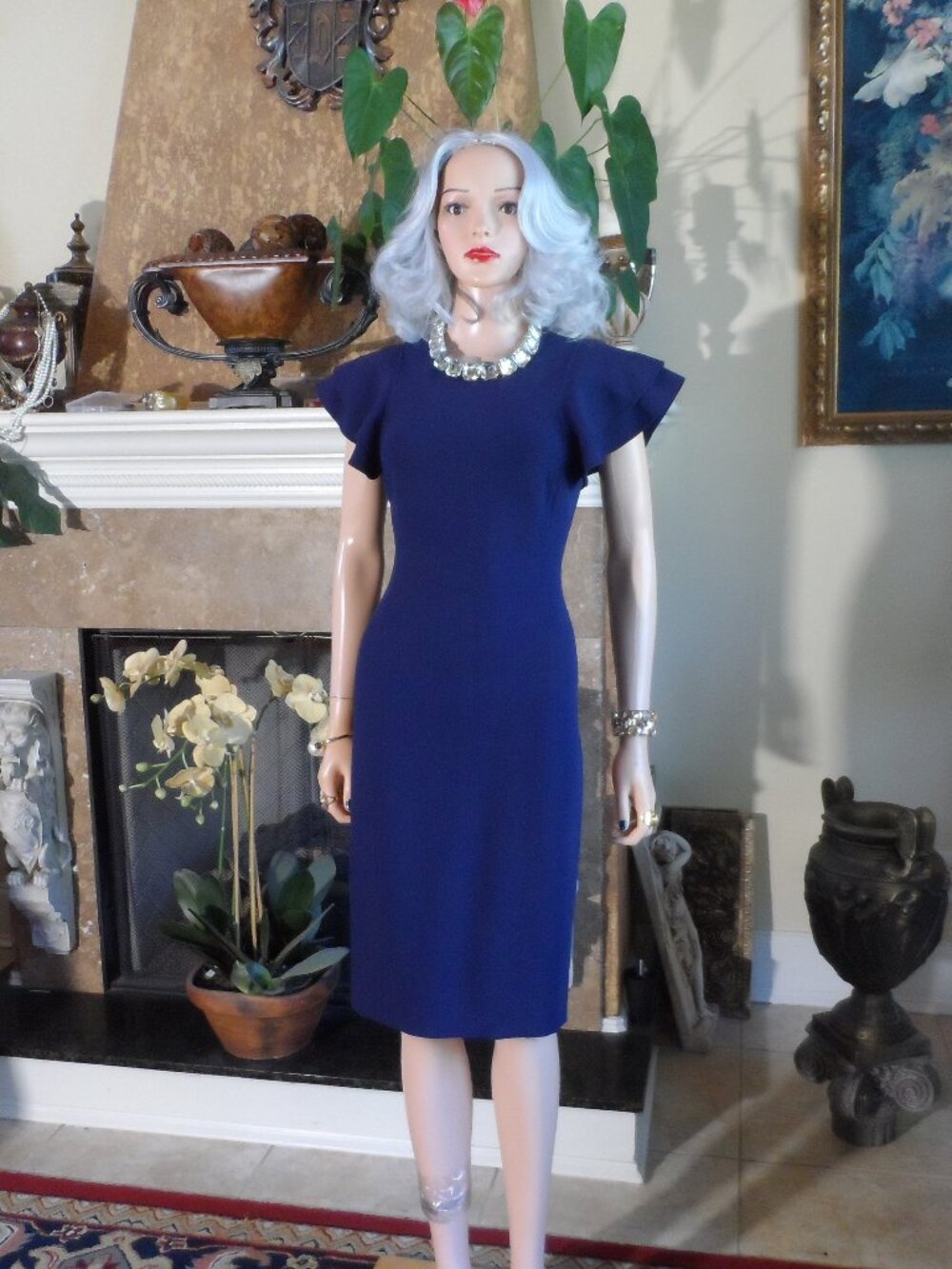 Michael Kors Collection Navy Wool Flutter Sleeve Sheath Dress Size 4